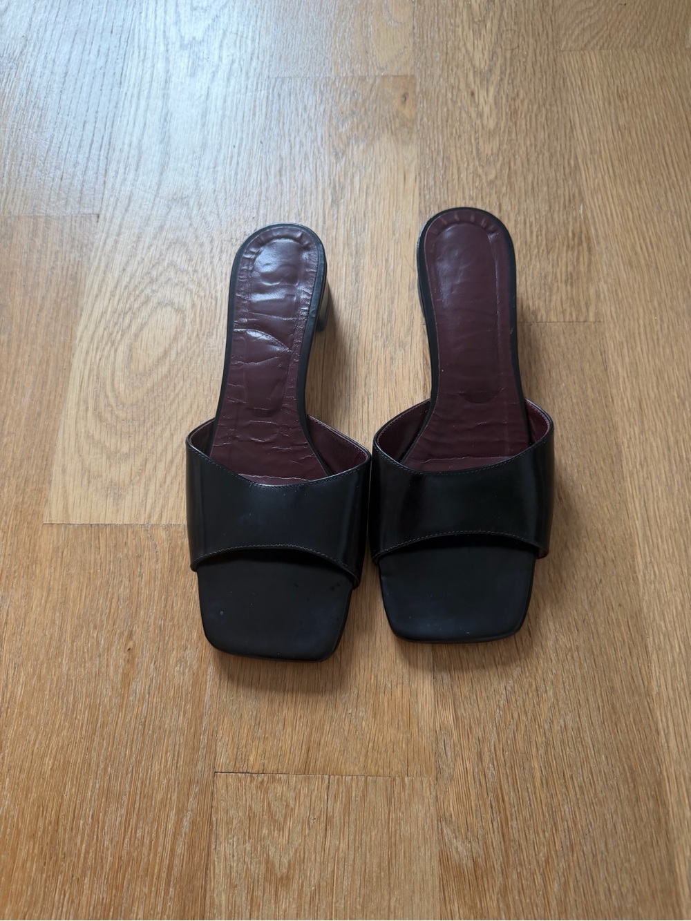 STAUD Black Leather Slide Sandals